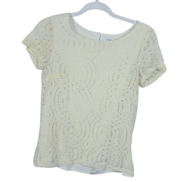 J. Crew Lace Overlay Ivory T-Shirt Size 4 - Picture 3 of 13